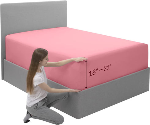 Mellanni Extra Deep Pocket King Fitted Sheet - Cooling Sheets up to 21" Deep Mattress - Hotel Luxury 1800 Bedding - Wrinkle, Fade, Stain Resistant - 1 Single King Fitted Sheet Only (King, Pink)