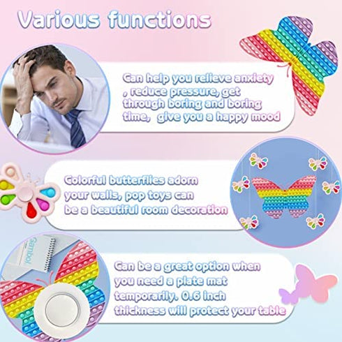 Jumbo Push Popp Fidget Toy 15.7 Inch Big Size Butterfly Pop for Kids Fidget Packs Giant pop it Biggest Jumbo Huge Pop Rainbow Large Super Big Pops Anti-Anxiety Toy Girls Adult (2PCS)