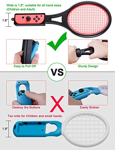 Tennis Racket for Nintendo Switch&Switch OLED Joy-Con, Tendak Grip Sports Game Accessories for Mario Tennis Aces Game with 12 in 1 Game Card Case (2 Pack, Black)