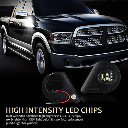 D-Lumina Side Mirror Puddle Lights Assembly Compatible with 2010-2018 Dodge Ram 1500 2500 3500 4500 5500 Pickup Trucks, Under Mirror Puddle LED Lamp 6500K White 2-Pieces