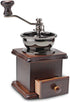 A + kitchen Wooden Manual Coffee Grinder Vintage Style Hand Coffee Mill Burr Coffee Grinder with Ceramic Hand Crank+Wooden Manual Coffee Grinder Cleaning Brush, Brown, 20 x 9.5 x 16.5 cm (A3329)