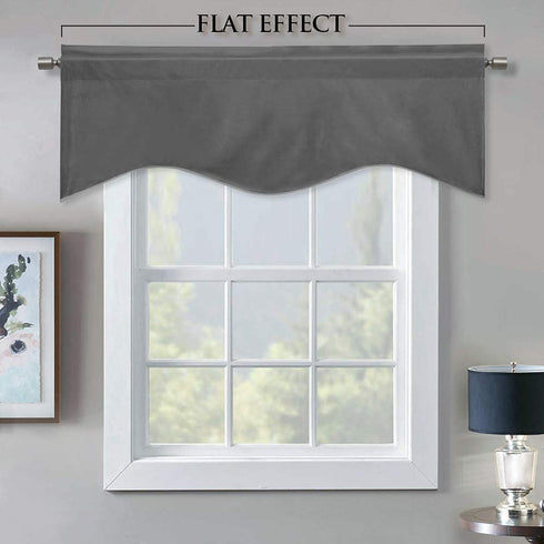 Blackout Scalloped Velvet Curtains Valance - Elegant Home Decor Rod Pocket Top Tier Curtains Thermal Insulated Energy Efficient Drapes for Kitchen / Basement, Grey, W52 x L18-inch, 1 Panel
