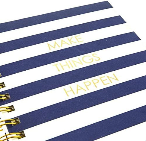 Graphique Hardbound Spiral Journal | Make Things Happen Navy Stripe Design | Premium Paper | Notebook | Diary | Lists | Record Month and Date | Great Gift | 160 Ruled Pages | 6.25” x 8.25”