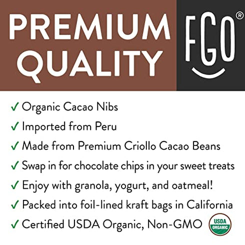 Organic Cacao Nibs | Premium Criollo Beans from Peru | 8oz Resealable Bag