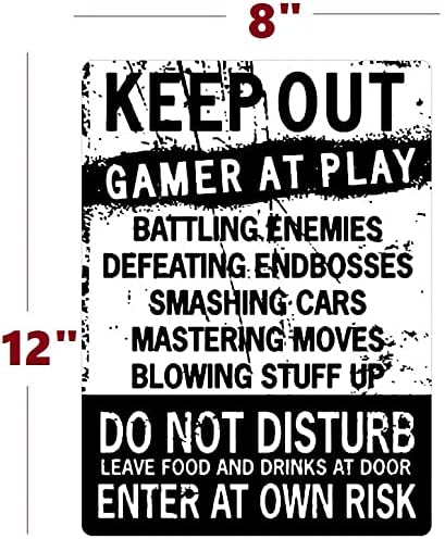 Funny Gamer Decor, 'Keep Out Gamers Only' 12" x 8" Tin Signs, Gaming Do Not Disturb Signs, Funny Video Game Signs for Boys Room, Gamer Room Sign, Keep Out Gamers At Play Home and Kitchen Signs,