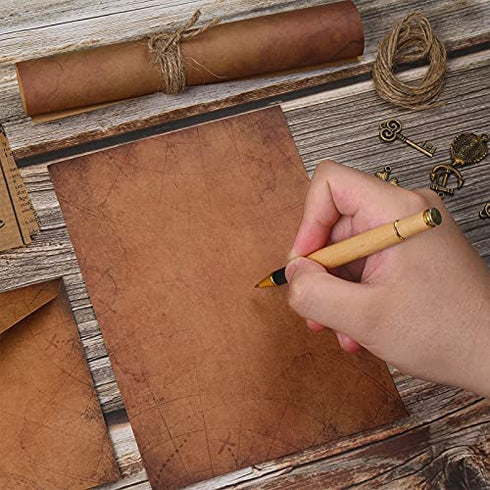 Vintage Stationary Paper and Envelopes Set, Writing Stationery Paper Letter and Envelopes Includes Sheets Antique Letter Papers, Kraft Envelopes, Retro Accessories, Rope (60)