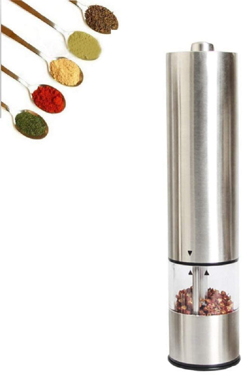 Pepper Grinder with Light - Battery Operated Pepper or Salt Mill - Stainless Steel - Easy Grip - Easy to Use - Sleek Modern Design