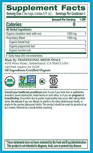 Traditional Medicinals Organic EveryDay Detox Dandelion Herbal Tea, Supports Liver & Kidney Function, (Pack of 2) - 32 Tea Bags Total