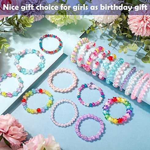 20 Pieces Girl Beaded Bracelets Cute Rainbow Bead Bracelets Colorful Bracelets Princess Bracelets Stretchy Bead Bracelets for Prince Birthday Present (Elegant Style)