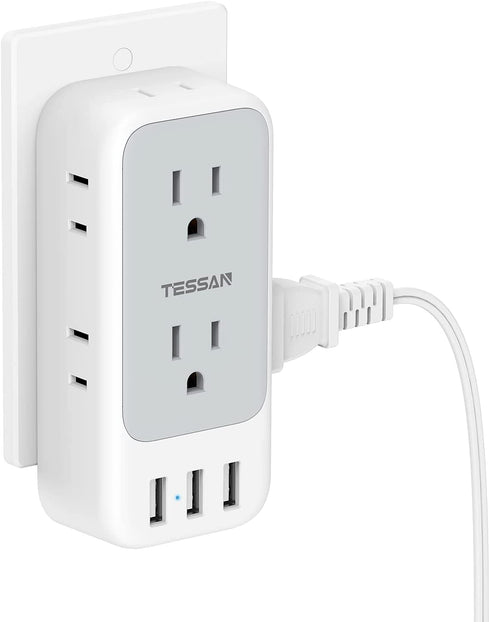 Multi Plug Outlet Extender with USB, TESSAN Electrical 7 Outlet Splitter with 3 USB Wall Charger, Multiple Power Expander for Cruise, Home, Office, Dorm Essentials