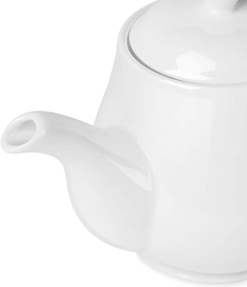 Flexzion Porcelain Teapot, Ceramic Tea Pot w/ Removable Lid, Beverage Serveware Set for 2-3 Tea Cups, Coffee Mugs, Modern English Classic Style, Microwave Oven & Dishwasher Safe - 24 Ounce, Pure White