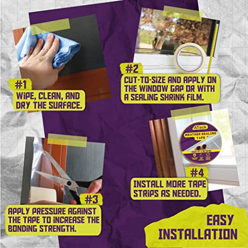 ATack Transparent Window Weather Sealing Tape, 2-Inch x 30 Yards, Clear Window Draft Isolation Sealing Film Tape- No Residue, Surface-Safe, Wood-Safe, Removes Cleanly