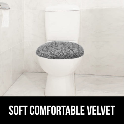 Gorilla Grip Shag Chenille Bathroom Toilet Lid Cover, Machine Wash, Ultra Soft Plush Seat Covers, Large Fabric Covers, 19.5x18.5, Fits Standard Toilet Lids, Bathroom Accessories and Decor, Gray