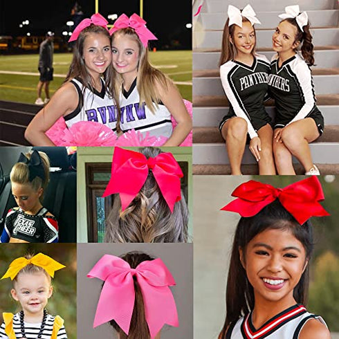 JOYOYO 20Pcs 8" Large Cheer Bows for Girls Ponytail Holder Grosgrain Ribbon Cheerleading Bows Elastic Hair Tie Bands for Baby Girls School College Teens Senior Cheerleader