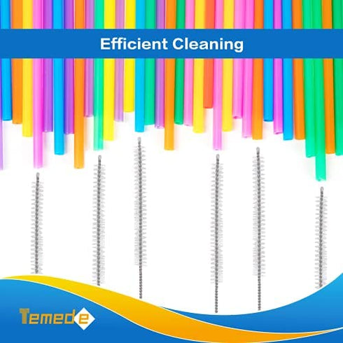 Temede Straw Cleaner Brush, 12 Inch Long Pipe Tube Cleaners, Straw Brushes for Cleaning Stainless Steel Drink Straws, Scrub Brush for Washing Metal Glass Silicone Straw Sippy Cup Small Bottle, 10pcs