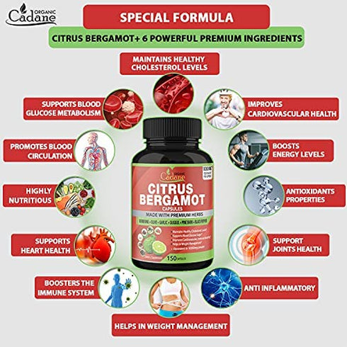 Citrus Bergamot Extract Capsules 10300mg, 150 Caps & Berberine, Olive, Guggul, Garlic, Pine Bark, Black Pepper | Improves Heart and Cardiovascular Health , Supports Immune System, 5 Months Supply