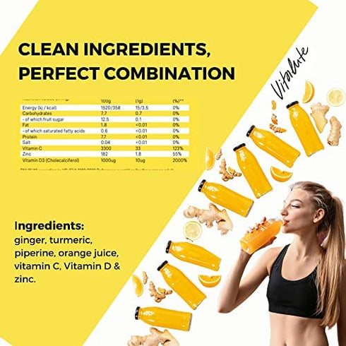 Ginger Shots with Turmeric - 80 Shots - Curcumin, Cayenne Pepper & Vitamin C - No Sugar - Ginger Powder Drink