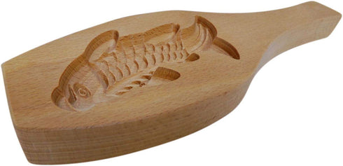 Traditional Wooden Moon Cake Mold, Gold Fish Shape For Biscuits, Muffins, Mid-Autumn Festival, 9 Inch