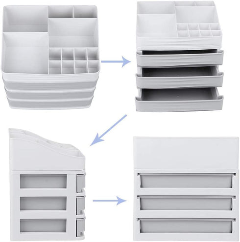 ELUCHANG Cosmetic Makeup Organizer Plastic Storage Box with Drawer Lipsticks Holder Desktop Sundry Storage Case