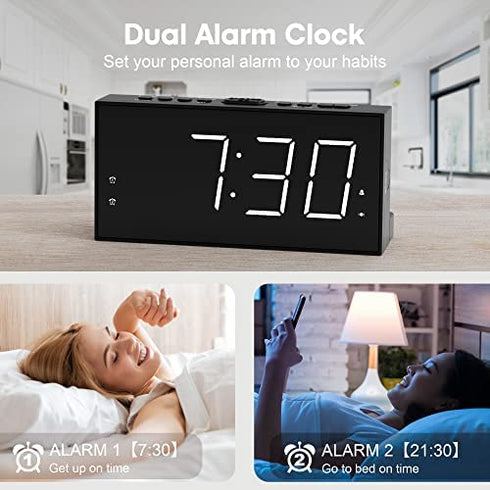 Loud Alarm Clock for Heavy Sleepers, Vibrating Alarm Clock with Bed Shaker for Deaf and Hard of Hearing, Dual Alarm Clock with 7.5'' Large Display,USB Charger, Dimmer, Snooze, 12/24H & Battery Backup
