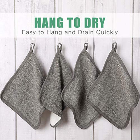 6 Pieces Exfoliating Face and Body Wash Cloths 2 Sided Bamboo Washcloth Towel Exfoliation Scrub Soft Weave Massage Shower Bath Cloth for Women and Men, 20 x 20 cm (Gray and White)