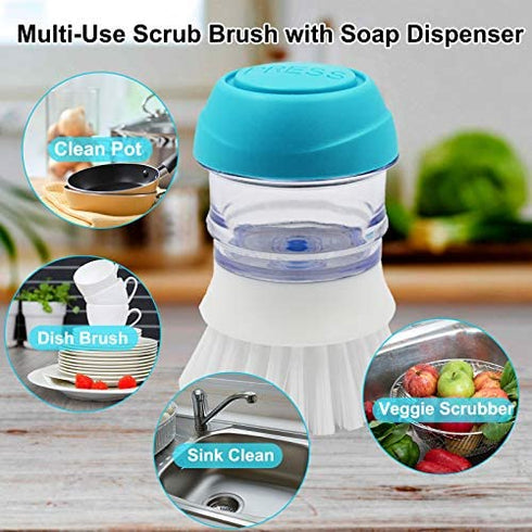 ITTAHO Dish Brush with Soap Dispenser,Palm Brush Storage Holder Set,Kitchen Scrubber for Pan,Dishwand,Sink Clean and Vegetables