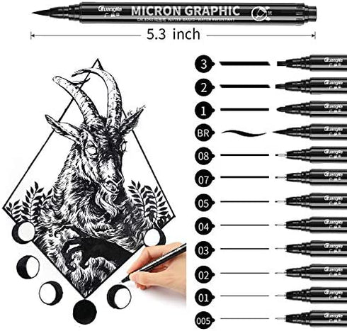 Guangna Black Micro-Pen Fineliner Ink Pens,Waterproof Archival Ink Fine Point Micro Drawing Pens for Art Watercolor, Sketching, Multiliner, Anime(Set of 12)