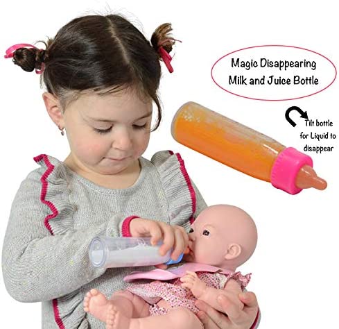 The New York Doll Collection Baby Doll Accessories, Doll Magic Bottles & Doll Feeding Set in A Bag, Multicolor
