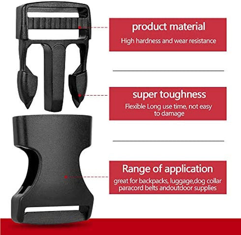 1 Inch Buckles, YGDZ 30 Pack Plastic Buckles Quick Release Parachute Buckles for Backpack Strap Webbing Belt, Black