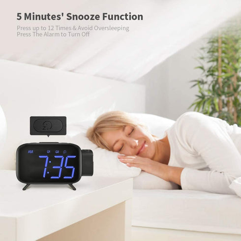 Alarm Clock Projection Clock Digital with Power Adapter and Brightness Adjustment for Home and Bedroom Blue