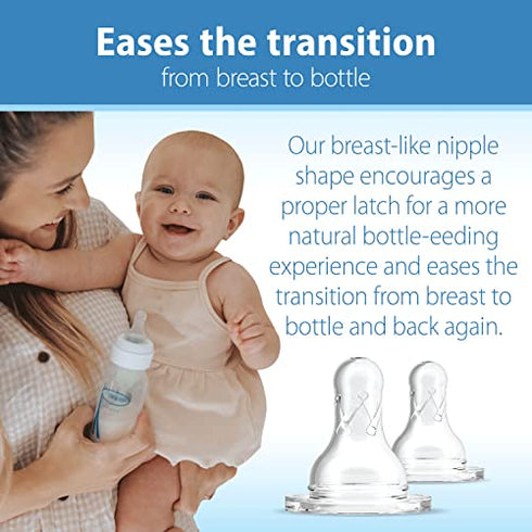 Dr. Brown’s Natural Flow® Preemie Flow™ Narrow Baby Bottle Silicone Nipple, Slowest Flow, 0m+, 100% Silicone Bottle Nipple, 6 Pack