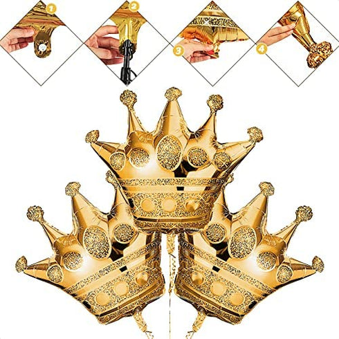 3 Pcs Crown Balloons Gold Foil - Crown Shape Balloons Halloween Decoration Foil Christmas Balloons - Anniversary Balloons Princess Birthday Decorations Happy Birthday Balloon Party Supplies LIGHTNIN