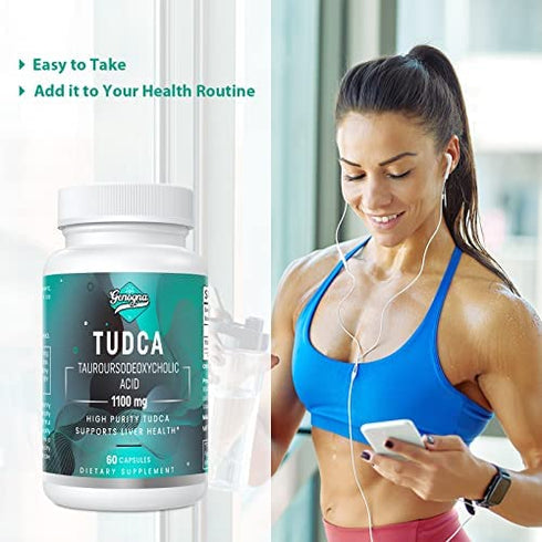 Genogna TUDCA 1100mg-Liver Support Supplement for Detox Cleanse, Water-Soluble Bile Salts with Strong Bitter Taste, 60 Vegan Capsules,Non-GMO,Gluten-Free