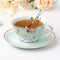 Fine Bone China Tea Cups and Saucers, Pastel Blue Floral Design Coffee Mug Tea Cups Set with Gift Box for Women Mom, 7 Ounces