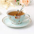 Fine Bone China Tea Cups and Saucers, Pastel Blue Floral Design Coffee Mug Tea Cups Set with Gift Box for Women Mom, 7 Ounces