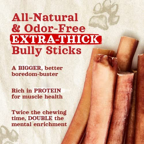 Natural Farm Jumbo Bully Sticks (6 Inch, 4 Pack), Odor Free, Extra-Thick Dog Chews - Fully Digestible 100% Beef Treats, Supports Dental Health, Keep Your Dog Busy with 50% Longer Lasting Chews