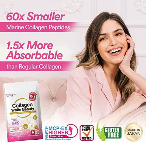 AFC Japan Collagen White Beauty with Marine Collagen Peptide, Glutathione, L-Cystine - 1.5X Better Absorption Than Other Collagen – for Skin Firmness & Whitening– 90 Days Supply's