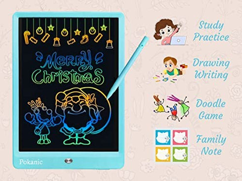 Pokanic Colorful LCD Pad Drawing Tablet Learning and Educational Writing Board Erasable Reusable Toy Magic Doodle for Kids Children Student Teacher School Home Office (Blue, 10 inch)