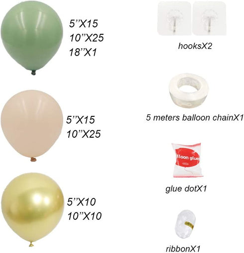 DIY Retro Olive Green Balloon Garland Arch Kit-Ivory White,Sage Green,Metallic Chrome Gold Balloons for Baby&Bridal Shower, Birthday Party, Wedding, Grad, Anniversary Party ¦
