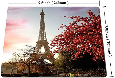 Smooffly France Paris Mouse Pad, Spring Morning with Eiffel Tower, Cityscape Red Flower Personality Desings Gaming Mouse Pad