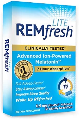 REMfresh LITE 0.5mg Low Dose Melatonin Sleep Aid Supplement (36 Caplets) | Drug-Free, Sleep Aid to Support Natural Sleep for Children 6 Years+ and Adults | #1 Doctor Recommended | Easy-to-Swallow