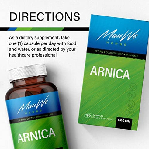 Arnica Capsules - Arnica Pills for Bruising and Swelling - Arnica Supplements for Arthritis, Joint & Back Pain, & Natural Pain Relief Arnica Homeopathic Arnica Montana - Non-GMO 100 Caps