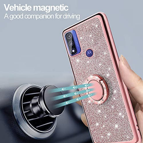 B-wishy for Motorola Moto G Pure Case.Moto G Power Case 2022 for Women, Glitter Crystal Butterfly Heart Floral Slim TPU Luxury Bling Cute Cover with Kickstand+Strap for Motorola Moto G Pure (Pink)