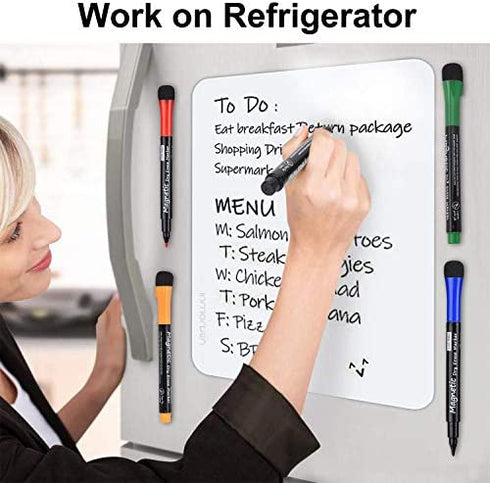 Magnetic Dry Erase Markers, Browill Fine Tip Low Odor Whiteboard Markers for Kids & School, Work On White board & Calendar, Refrigerator (12 Pack)