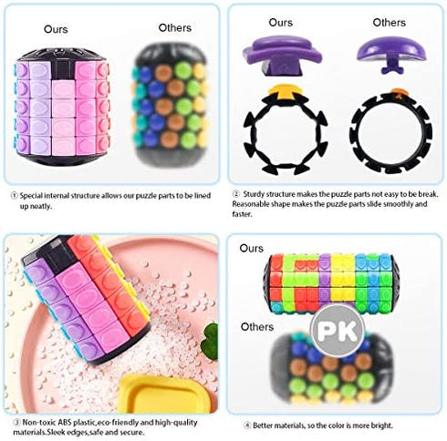 R.Y.TOYS Fidget Toy for Adults/Teens/Boys/Girls,Magic Cube,Brain Teasers,Rotate&Slide Puzzle Cylinder Game for Kids(8Colorsx7Layers)
