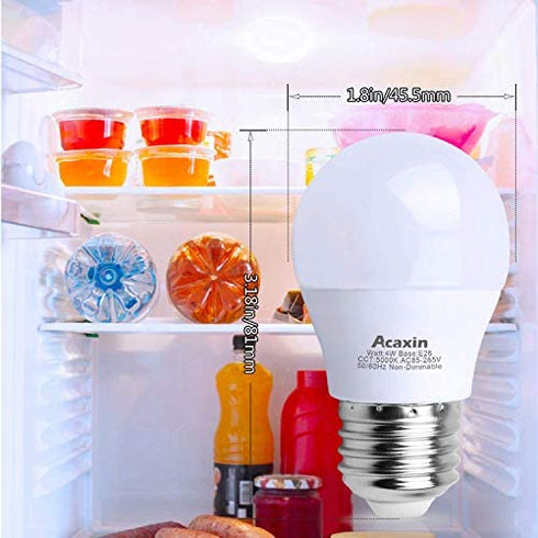 Acaxin LED Refrigerator Light Bulb 4W 40Watt Equivalent, Waterproof Frigidaire Freezer LED Light Bulb IP54, 120V E26 Daylight White 5000K 400 Lumen, Energy Saving A15 Appliance Fridge Bulbs, 2 Pack