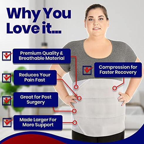 Abdominal Binder Plus Size Belly Binder – Postpartum Tummy Tuck Belt Gives Slimming Bariatric Band Stomach Compression Wrap to Help Hernia or Post Surgery, C Section Pregnancy Women Men XXL 47” to 70”