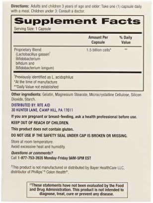 Rite Aid Probiotic Colon Support Capsules - 60 Count | Daily Probiotic Supplement | Restoring Good Bacteria | Colon Health | Colon Health Probiotic | Mens & Womens Probiotic | Probiotic Supplements