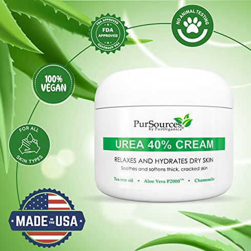 PurOrganica Urea 40% Foot Cream - No Pumice Stone - Callus Remover - Moisturizes & Rehydrates Thick, Cracked, Rough, Dead & Dry Skin - For Feet, Elbows and Hands - Made in USA