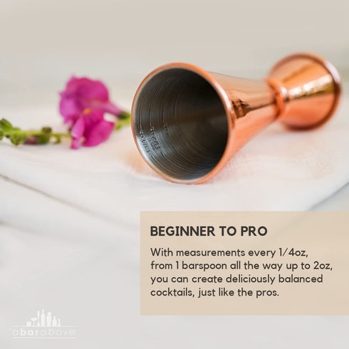 A Bar Above Bar Jigger - Copper-Finished Japanese Jigger with Measurements Inside - Cocktail Measuring Jigger - Steel Measuring Tool for Bartenders - Jigger 2 oz 1 oz - Jiggers and Pourers